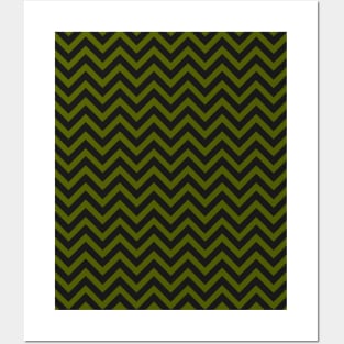 Black and Olive Green Chevron Zig Zag Posters and Art